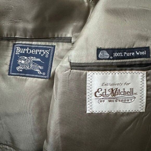 Vintage Mens Burberry 100% Wool Brown Double Breasted Dark Academia Blazer 46R - Picture 2 of 12